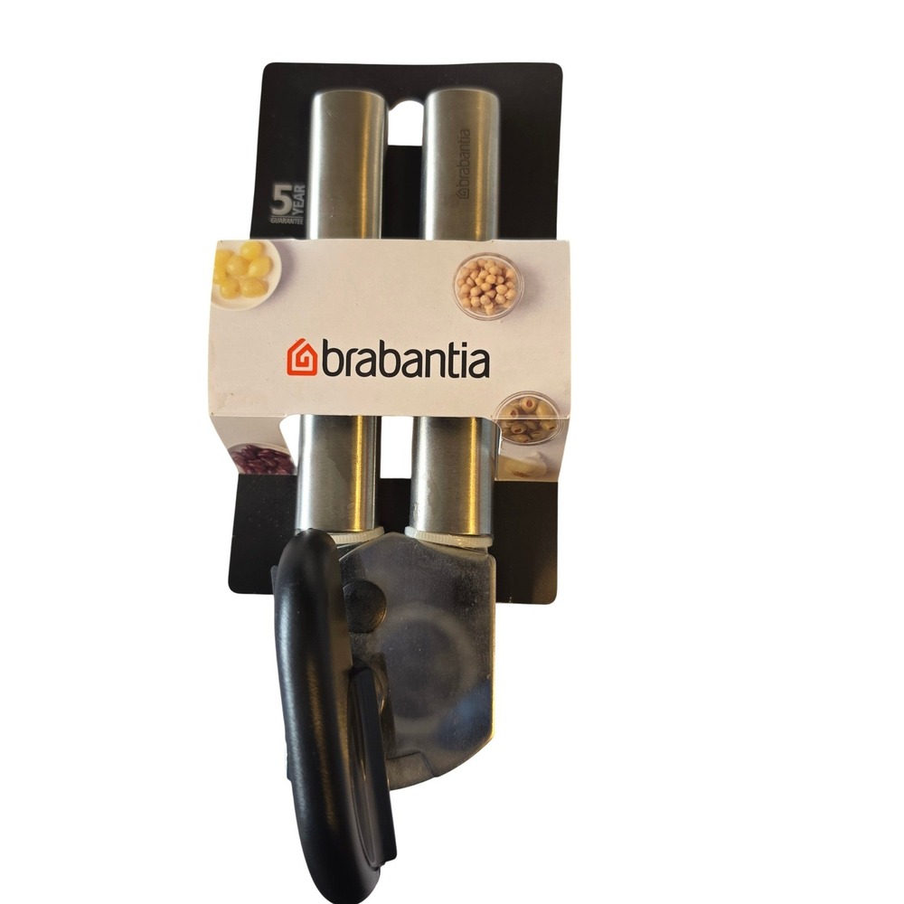 Brabantia Stainless Steel Can Opener Matte Silver Black Handle Bottle Opener NEW